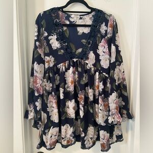 Jodifl EUC size M large floral ruffle sleeve babydoll mini dress tunic blouse
